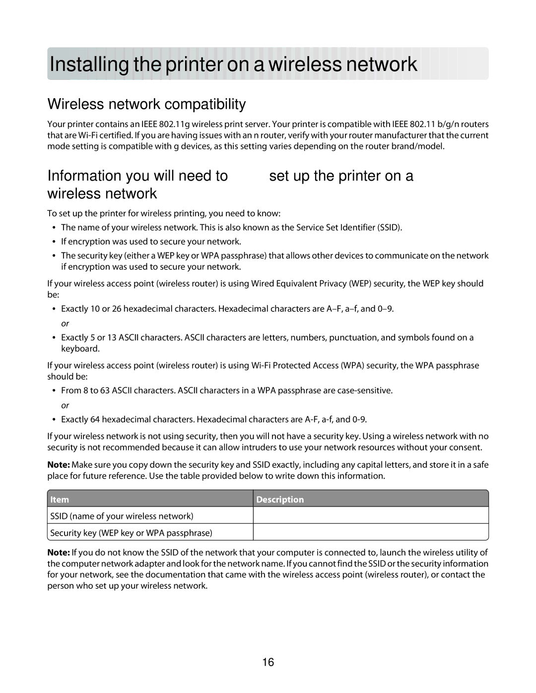 Lexmark Z2400 Series manual Installing the prin ter on a wireless network, Wireless network compatibility 