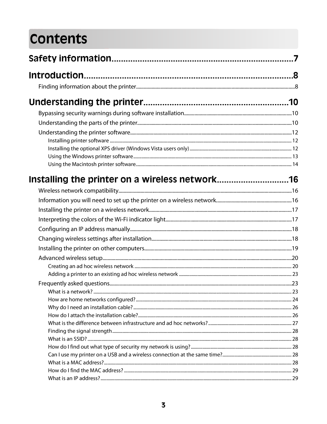 Lexmark Z2400 Series manual Contents 