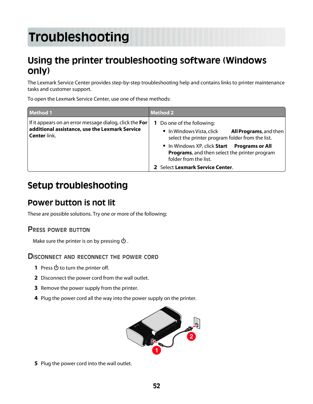 Lexmark Z2400 Series Troublesho oting, Using the printer troubleshooting software Windows only, Setup troubleshooting 