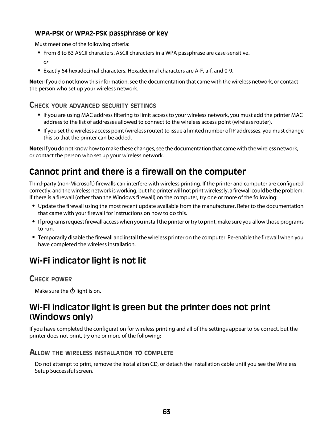 Lexmark Z2400 Series manual Cannot print and there is a firewall on the computer, Wi-Fi indicator light is not lit 