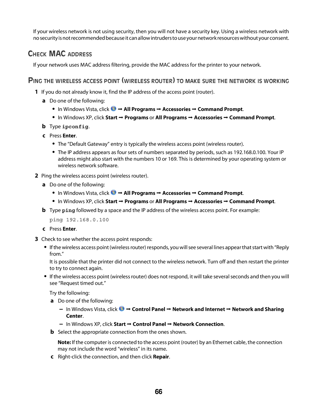 Lexmark Z2400 Series manual Check MAC Address 