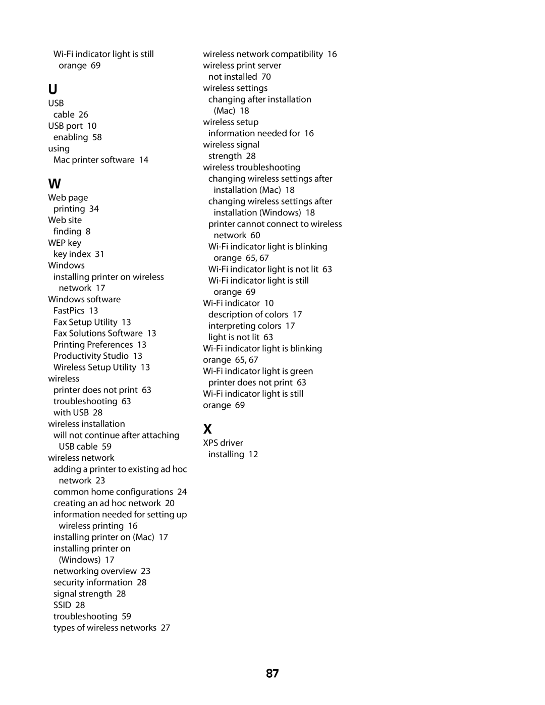 Lexmark Z2400 Series manual Wi-Fi indicator light is still orange XPS driver installing 