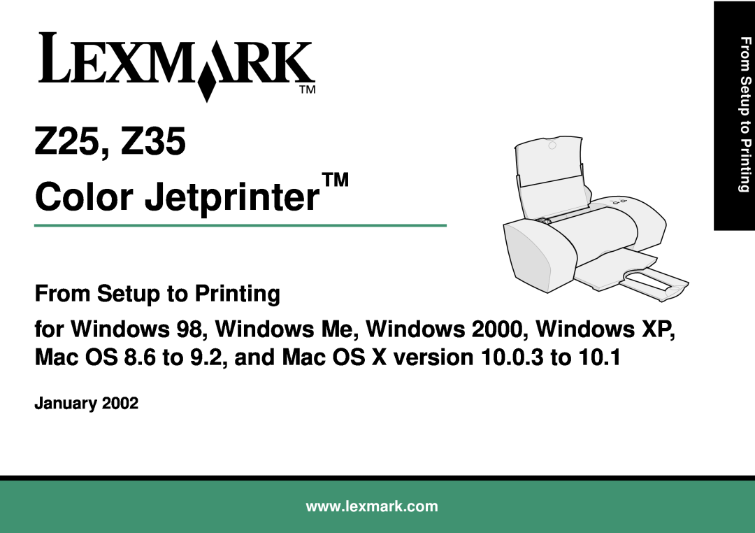 Lexmark manual From Setup to Printing, Z25, Z35 Color Jetprinter, January 