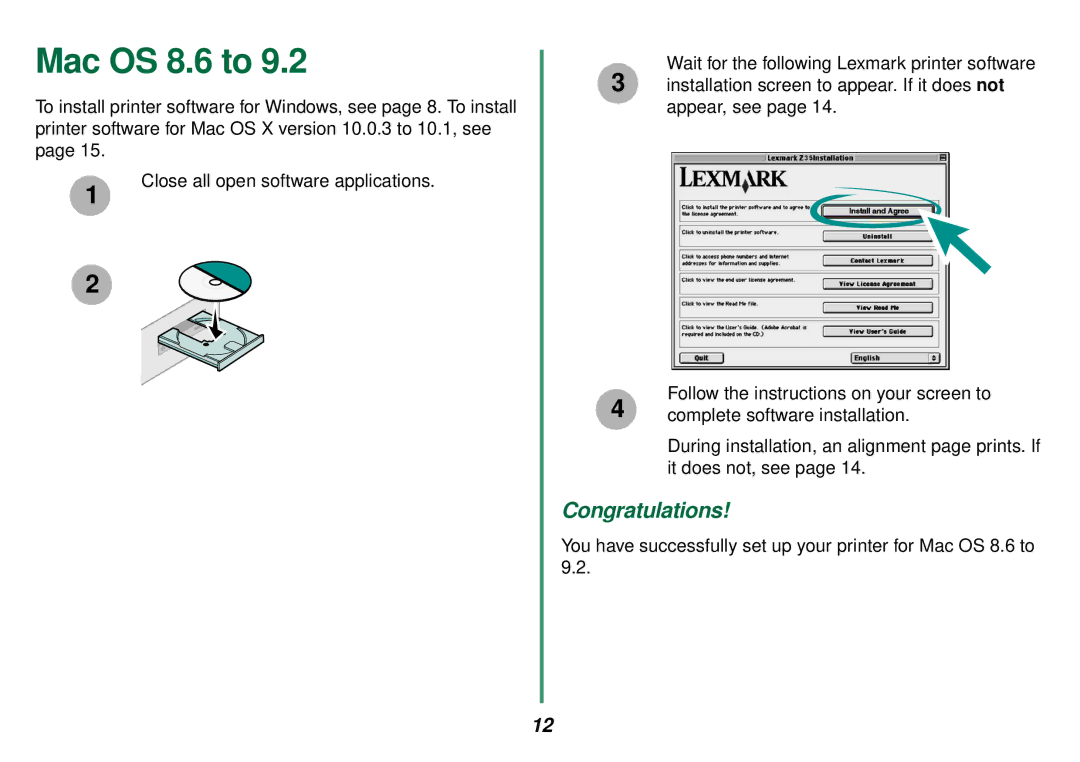 Lexmark Z35 manual Mac OS 8.6 to 