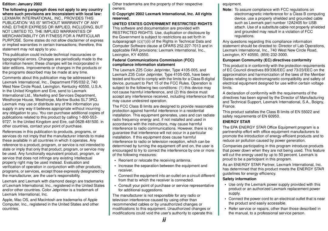 Lexmark Z35 manual Energy Star 