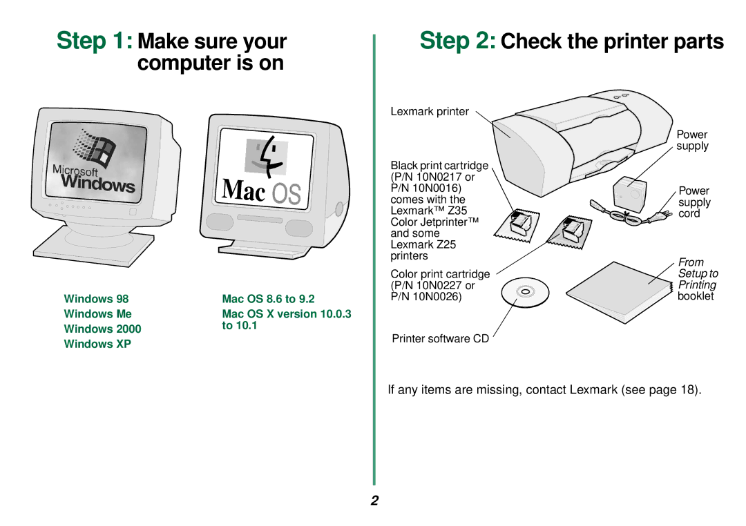 Lexmark Z35 manual Check the printer parts 