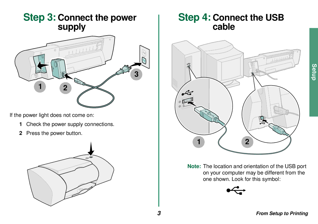 Lexmark Z35 manual Connect the power supply, Connect the USB cable 