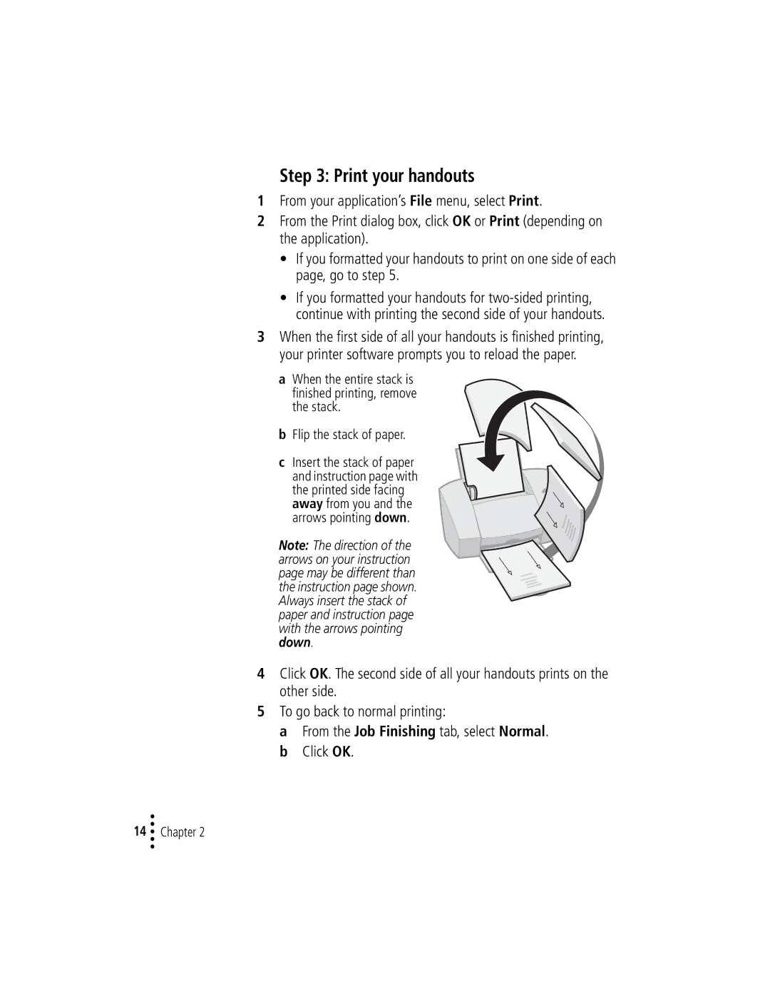 Lexmark Z42 manual Print your handouts, Flip the stack of paper Insert the stack of paper 