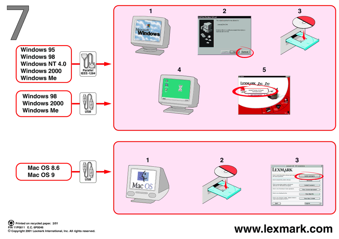 Lexmark Z43 manual Windows Windows NT Windows Me Mac OS, Usb 