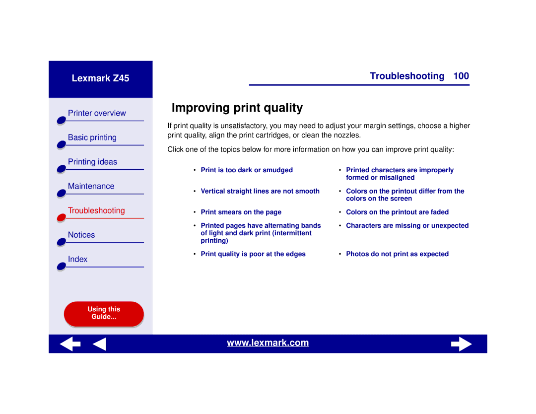 Lexmark Z45 manual Improving print quality 