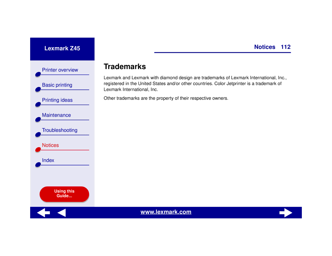 Lexmark Z45 manual Trademarks 