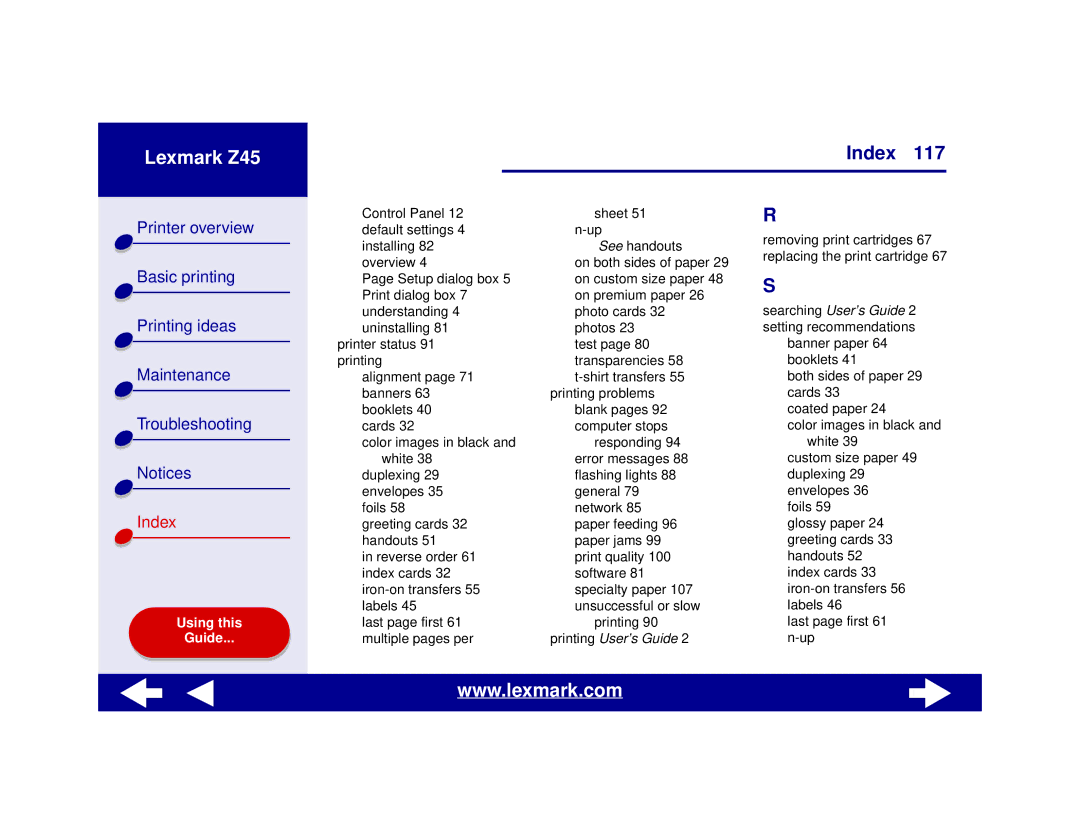 Lexmark Z45 manual Printing User’s Guide 