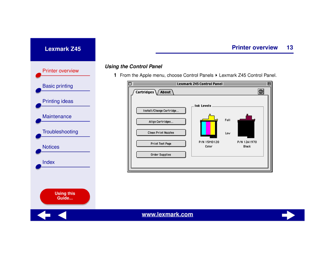 Lexmark Z45 manual Using the Control Panel 