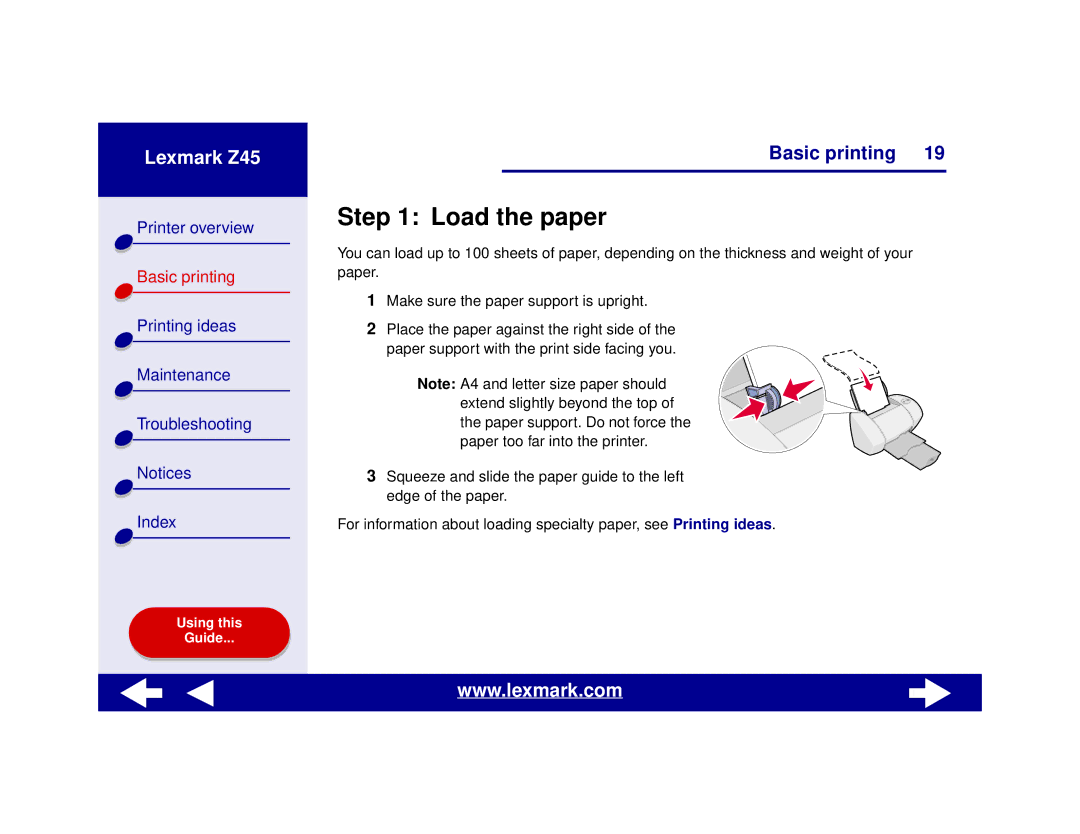 Lexmark Z45 manual Load the paper 