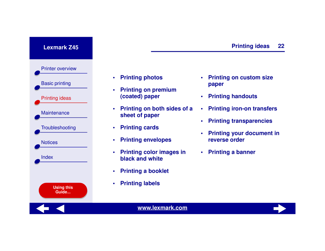 Lexmark Z45 manual Printing iron-on transfers 