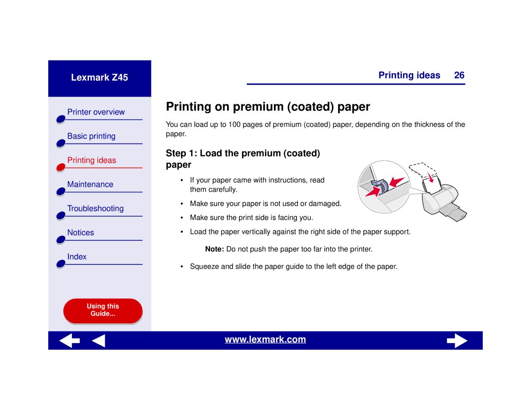 Lexmark Z45 manual Printing on premium coated paper, Load the premium coated paper 