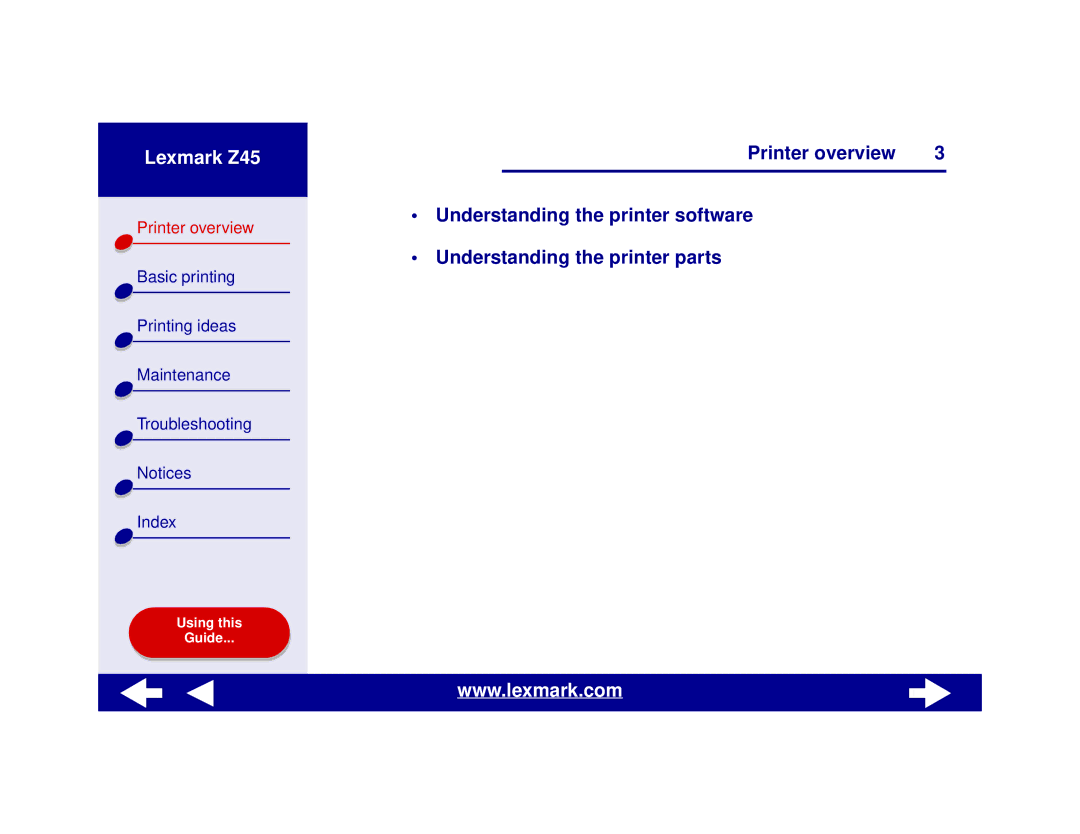 Lexmark Z45 manual Printer overview 