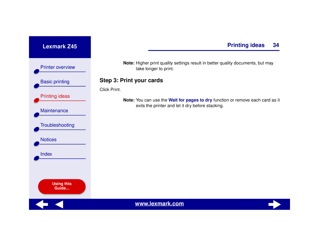 Lexmark Z45 manual Print your cards 