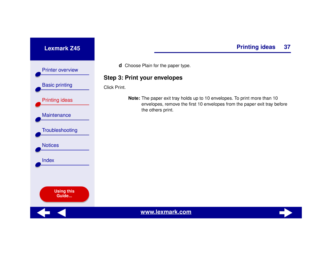 Lexmark Z45 manual Print your envelopes 