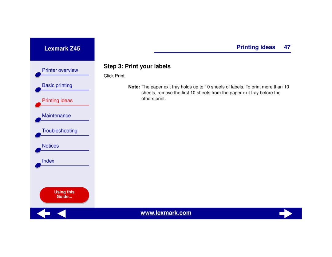 Lexmark Z45 manual Print your labels 