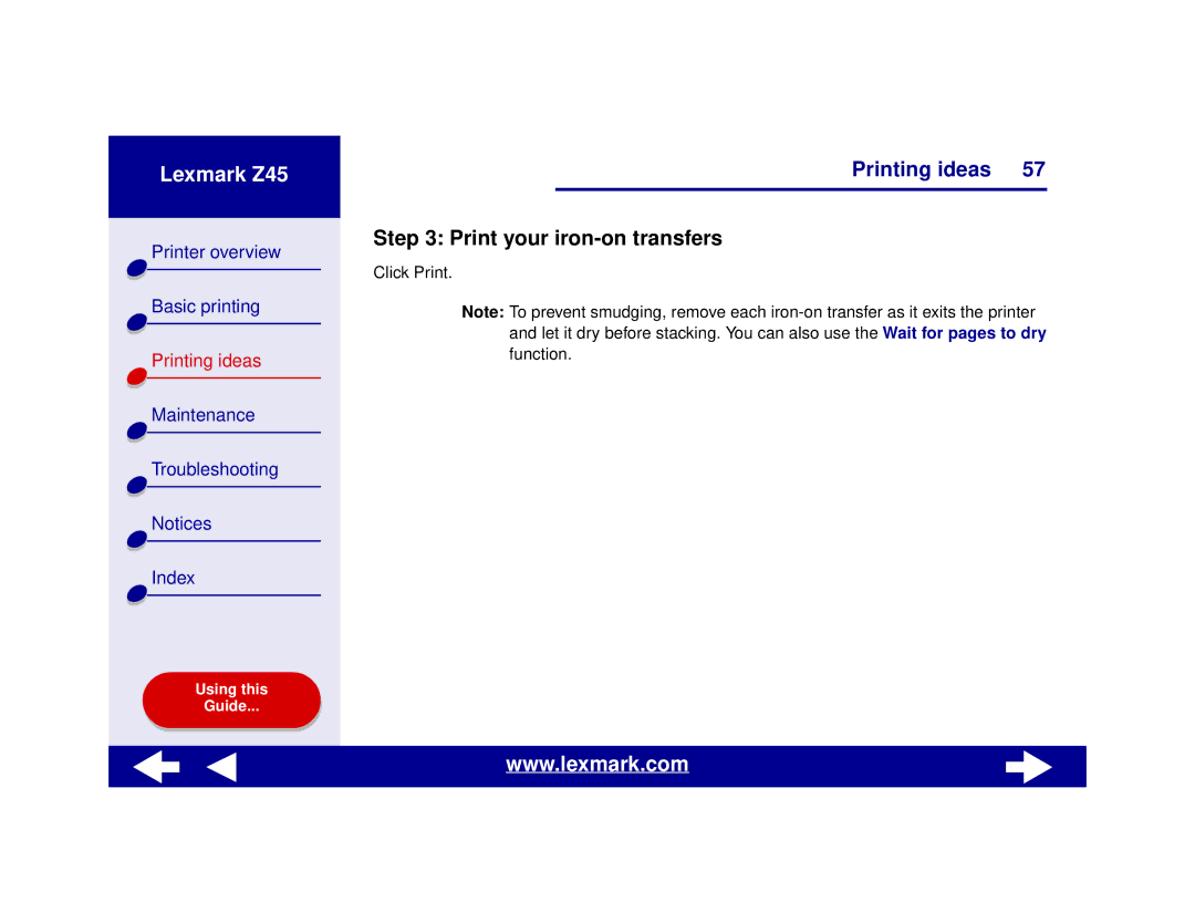 Lexmark Z45 manual Print your iron-on transfers 