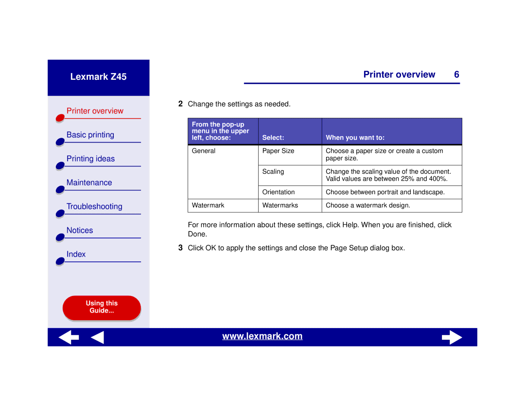 Lexmark Z45 manual Change the settings as needed 