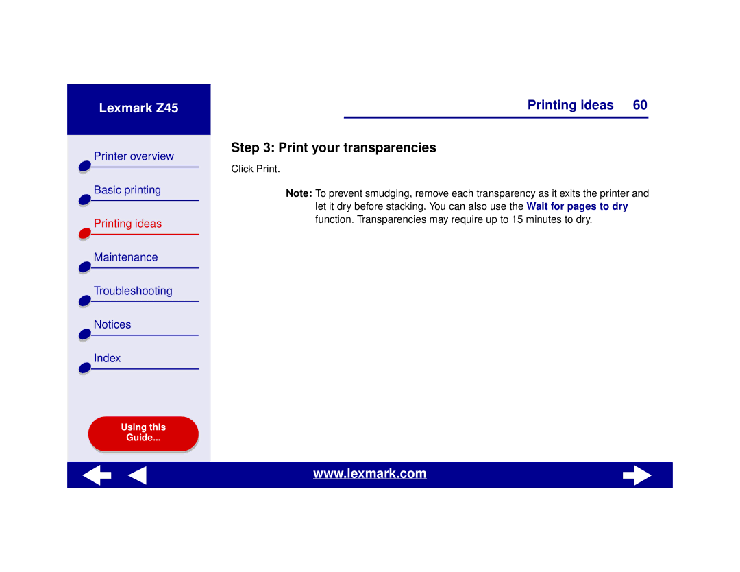 Lexmark Z45 manual Print your transparencies 