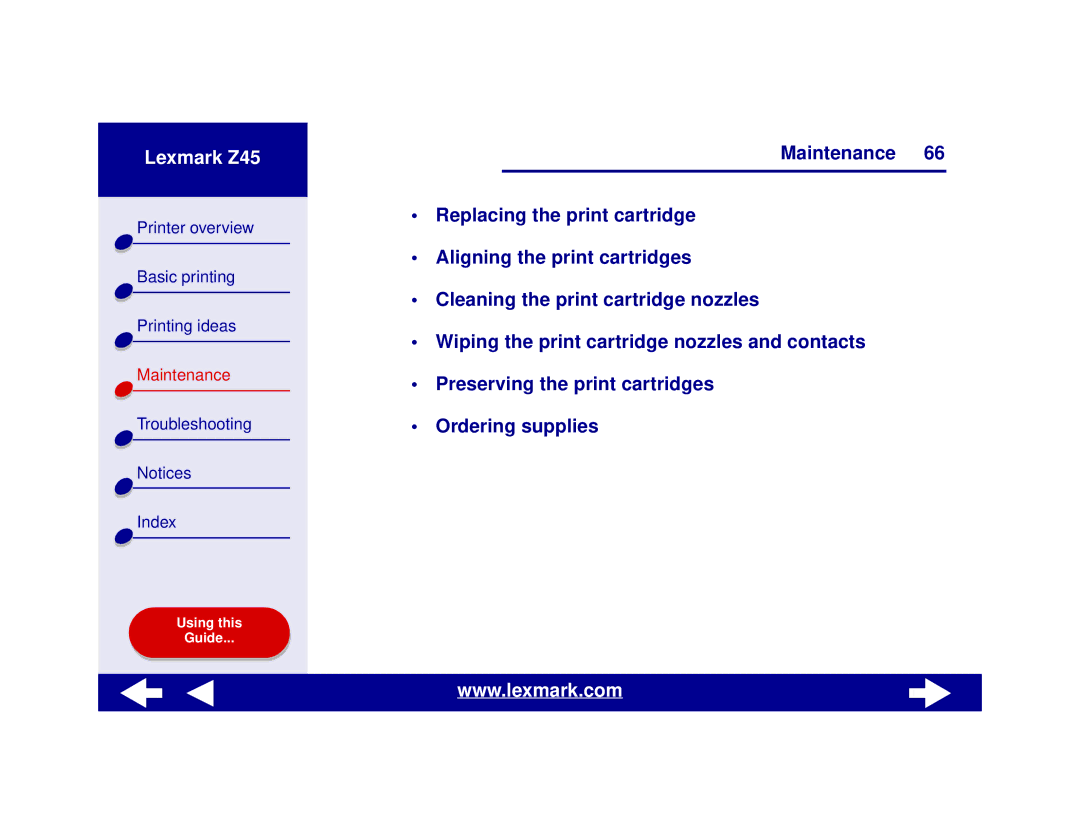 Lexmark Z45 manual Maintenance 