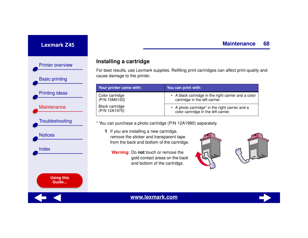 Lexmark Z45 manual Installing a cartridge, Your printer came with You can print with 