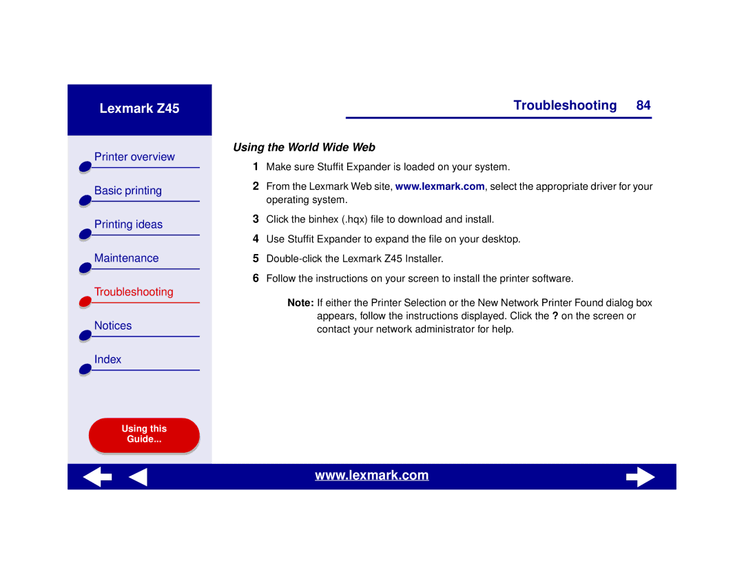 Lexmark Z45 manual Using the World Wide Web 