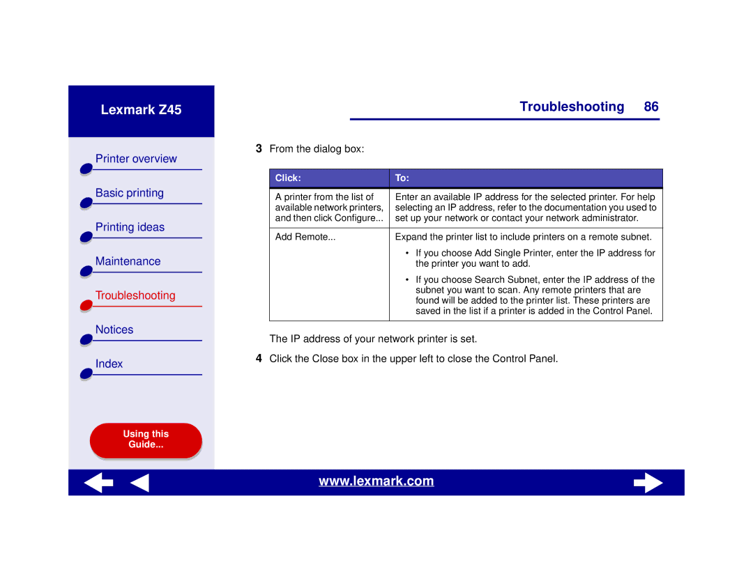 Lexmark Z45 manual From the dialog box 