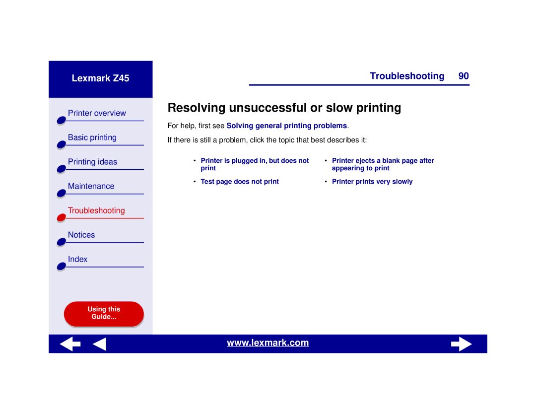 Lexmark Z45 manual Resolving unsuccessful or slow printing 