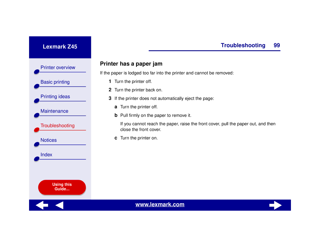 Lexmark Z45 manual Printer has a paper jam 