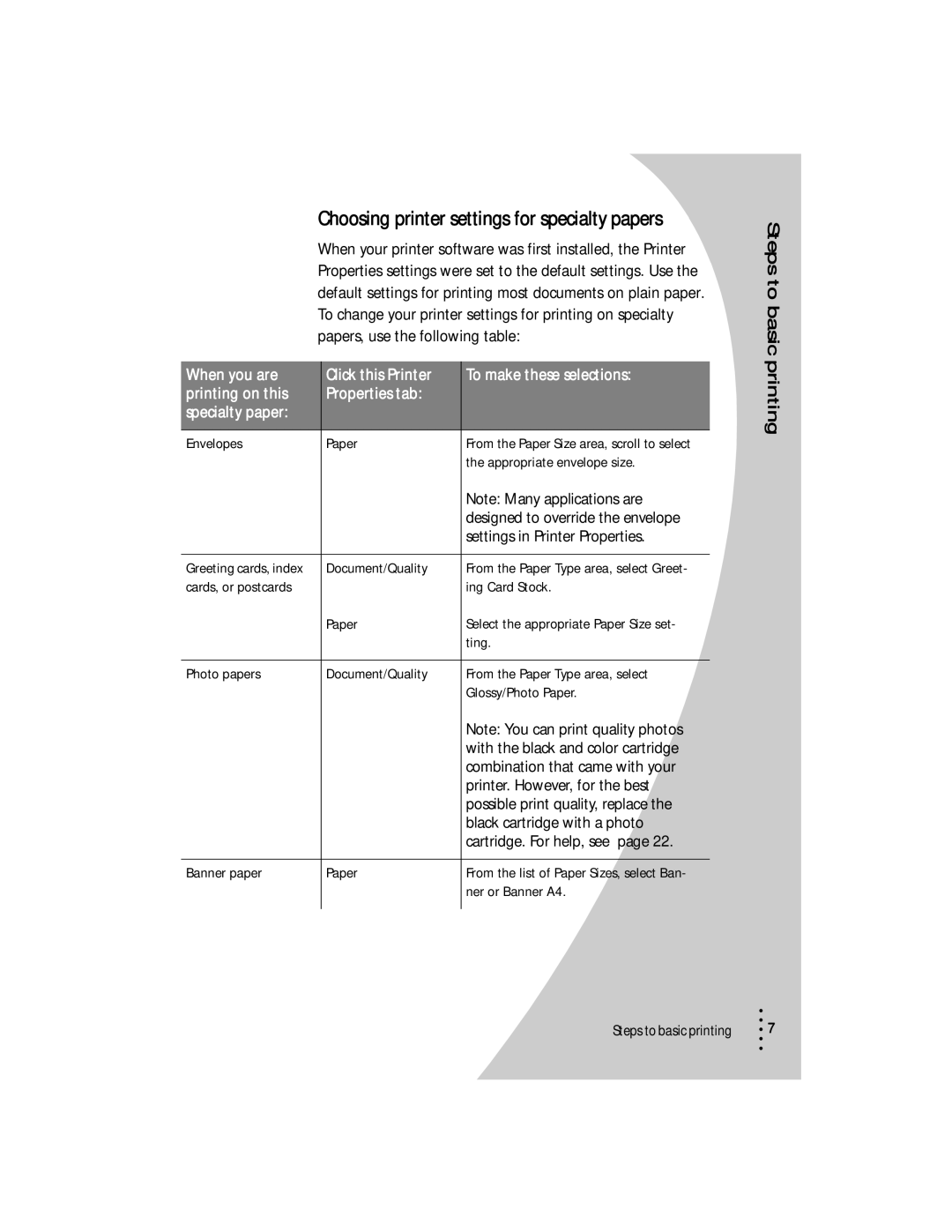 Lexmark Z53 manual Choosing printer settings for specialty papers 