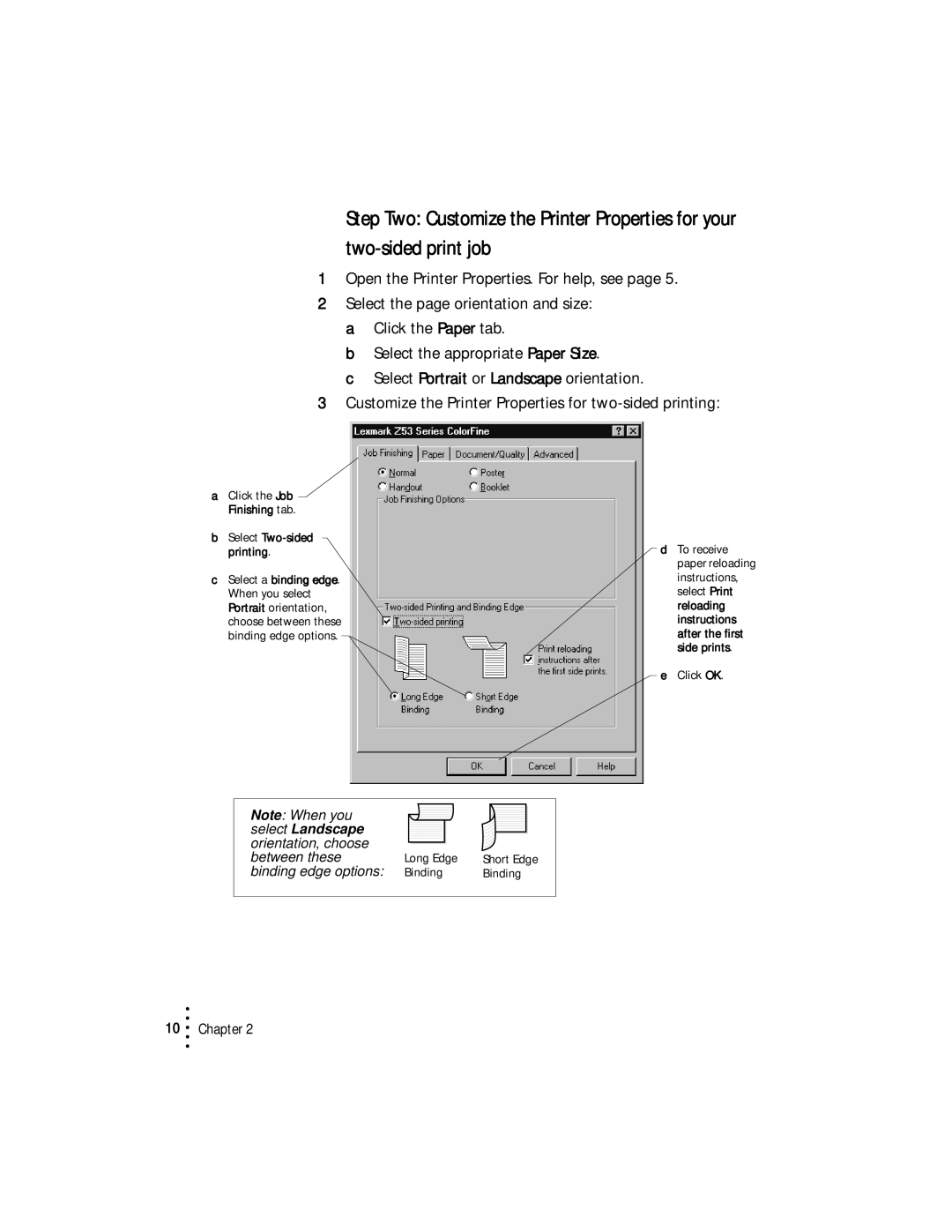 Lexmark Z53 manual Select Landscape 