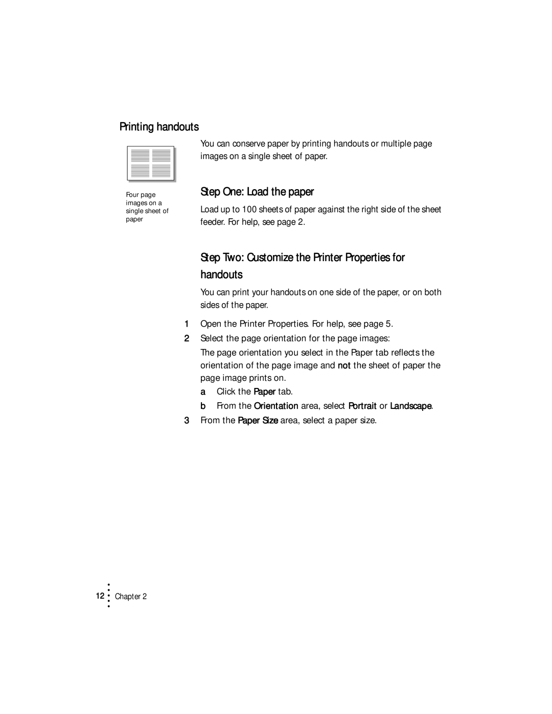 Lexmark Z53 manual Printing handouts, Step Two Customize the Printer Properties for handouts 