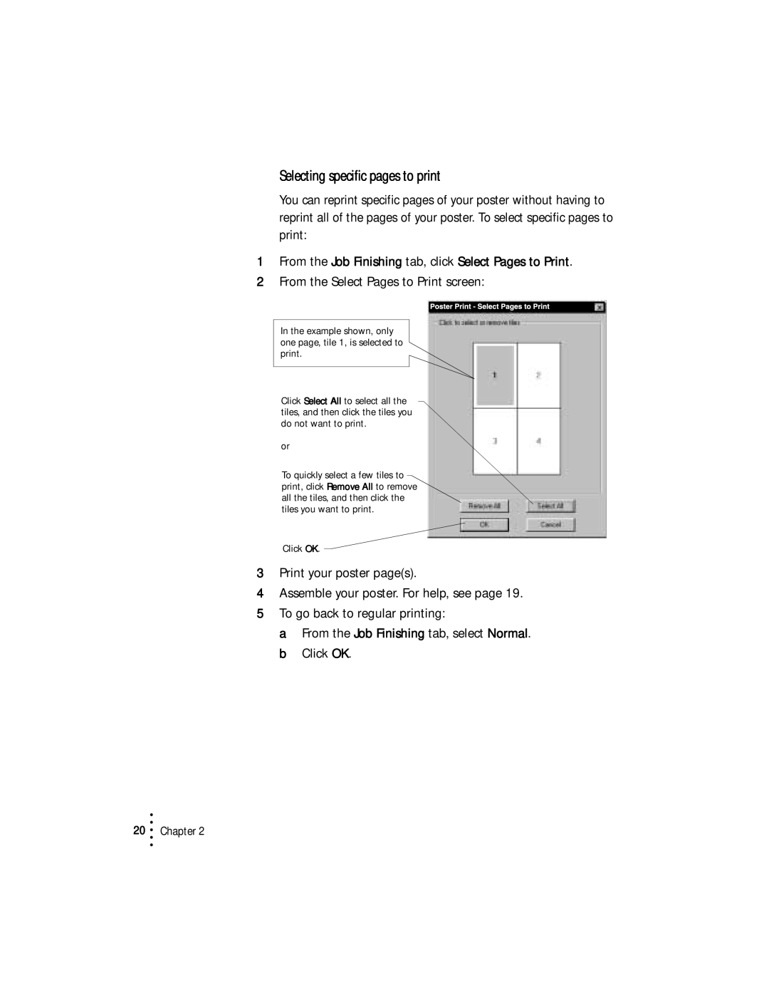 Lexmark Z53 manual Selecting specific pages to print, From the Select Pages to Print screen 