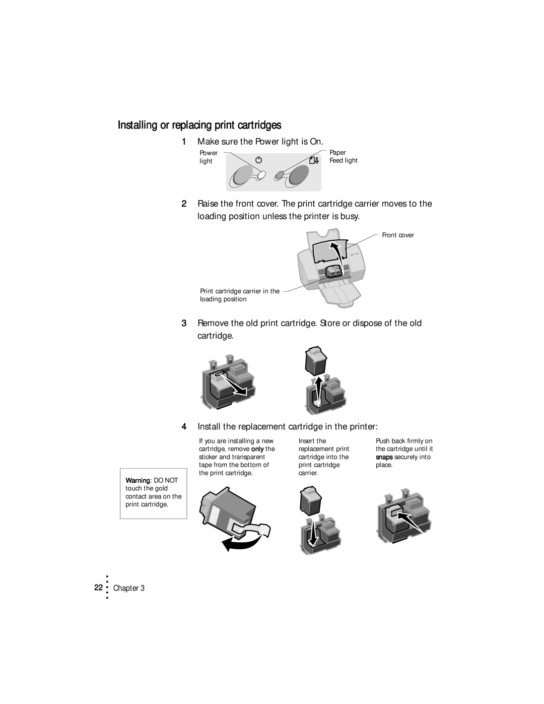 Lexmark Z53 manual Installing or replacing print cartridges, Make sure the Power light is On 