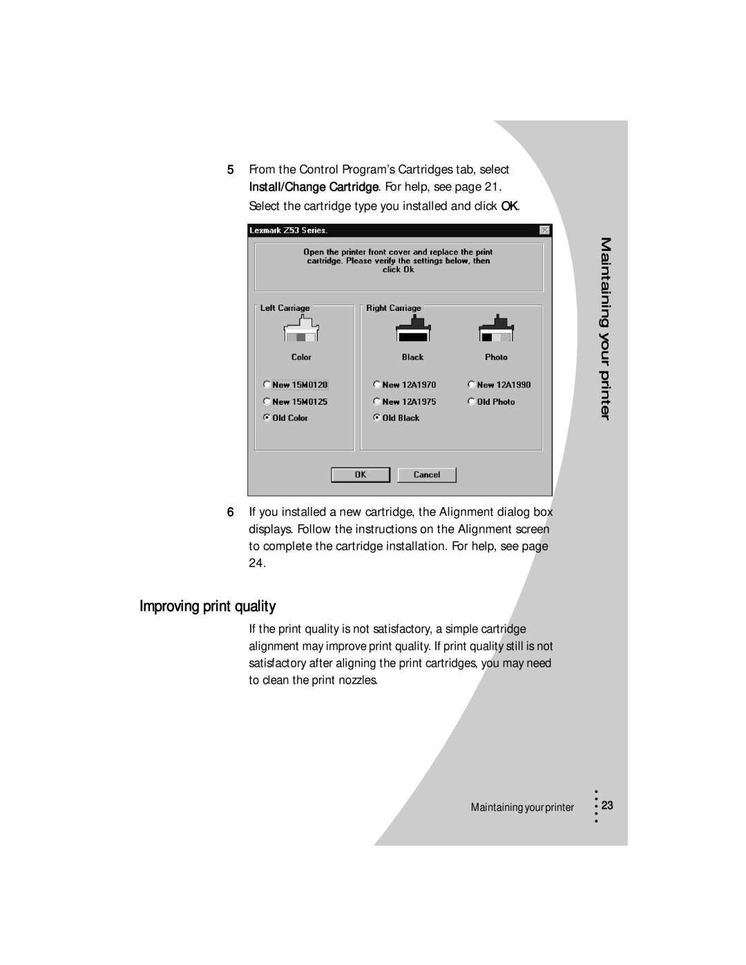 Lexmark Z53 manual Maintaining your printer, Improving print quality 