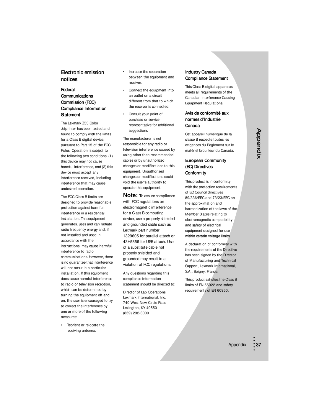 Lexmark Z53 manual Appendix 