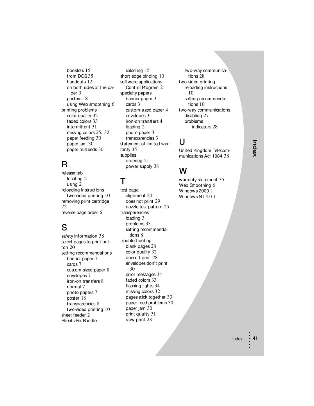 Lexmark Z53 manual Index 