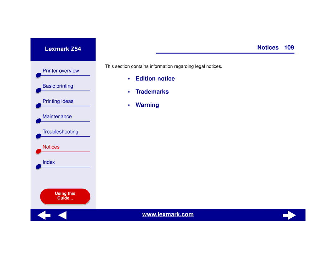 Lexmark Z54 manual Edition notice Trademarks 