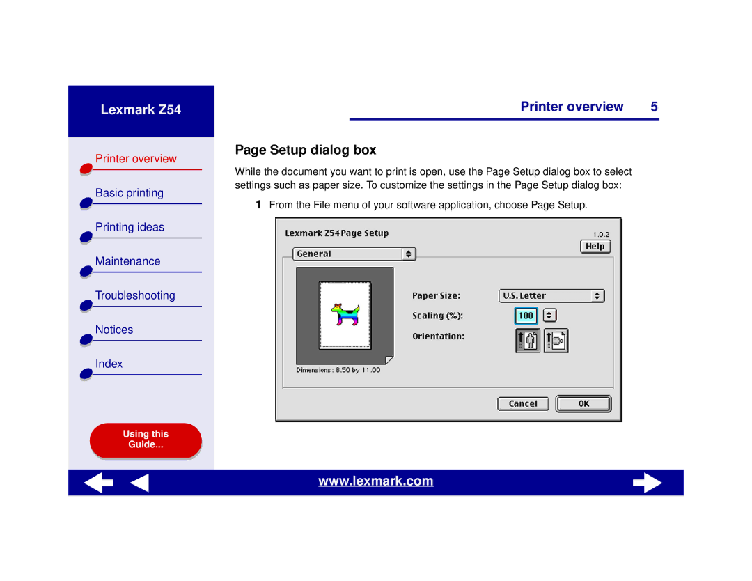 Lexmark Z54 manual Setup dialog box 