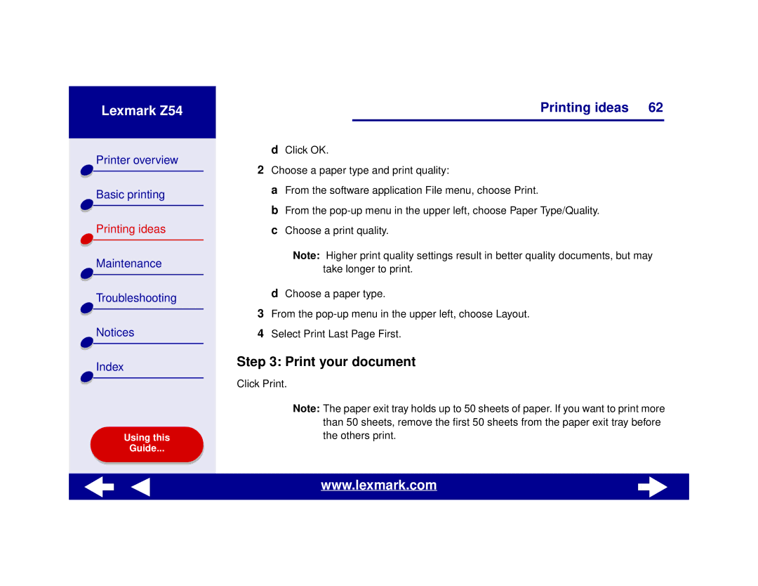 Lexmark Z54 manual Print your document 