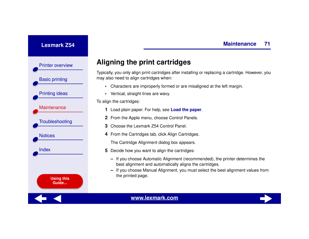 Lexmark Z54 manual Aligning the print cartridges 