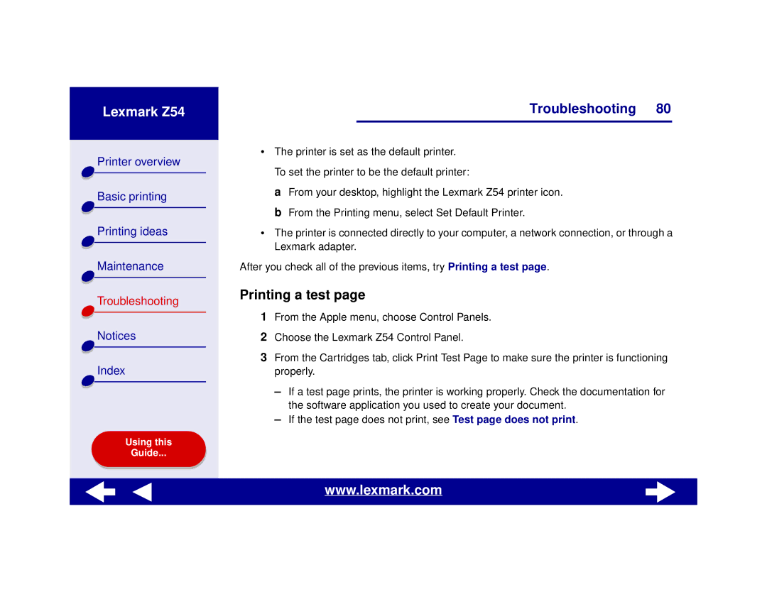 Lexmark Z54 manual Printing a test 