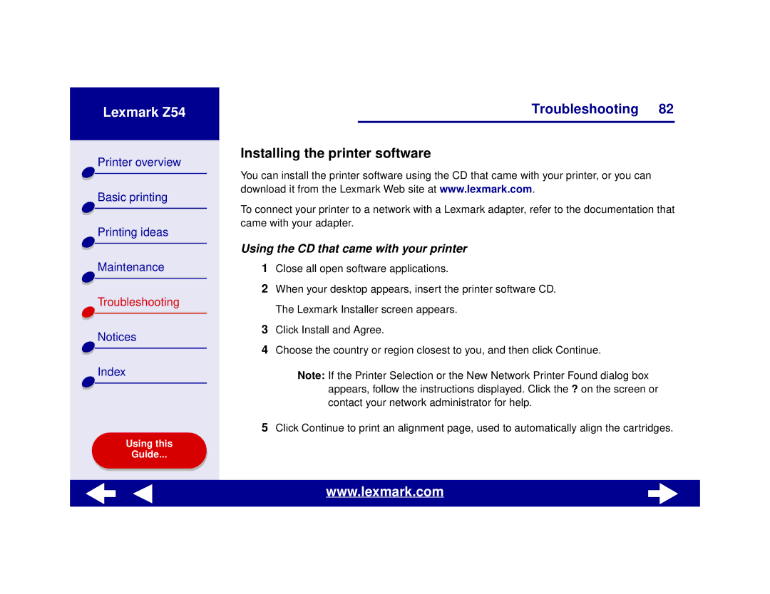 Lexmark Z54 manual Installing the printer software 