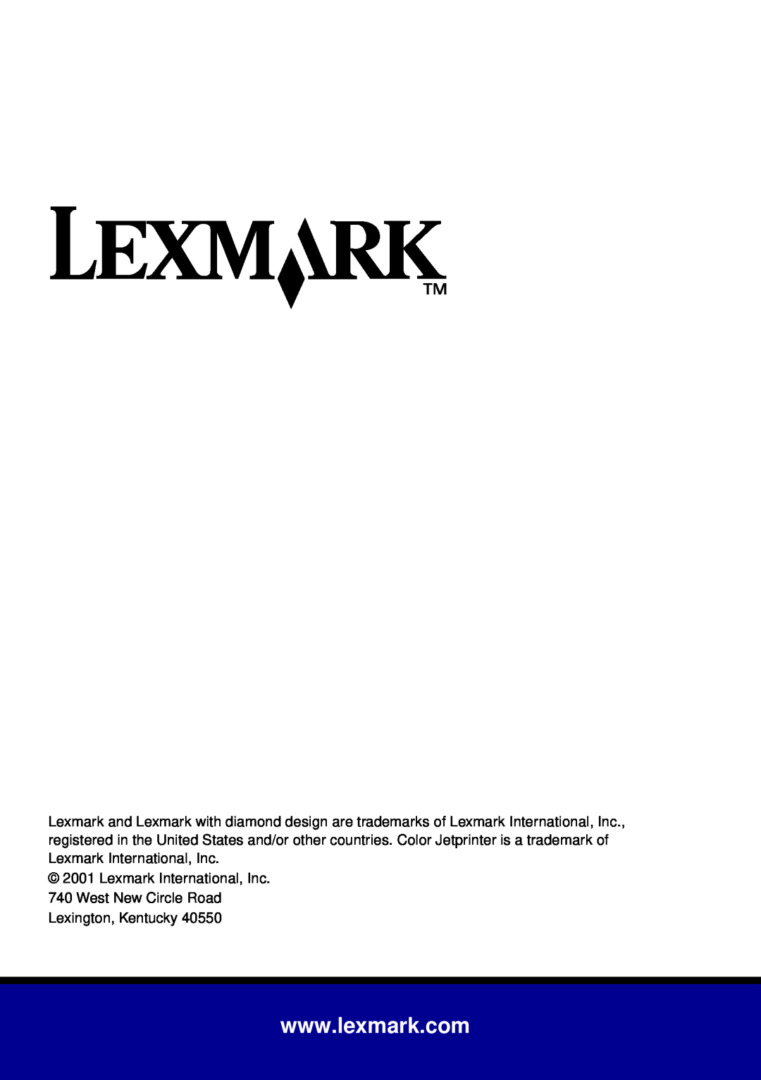 Lexmark Z55 manual Lexmark International, Inc, West New Circle Road Lexington, Kentucky 