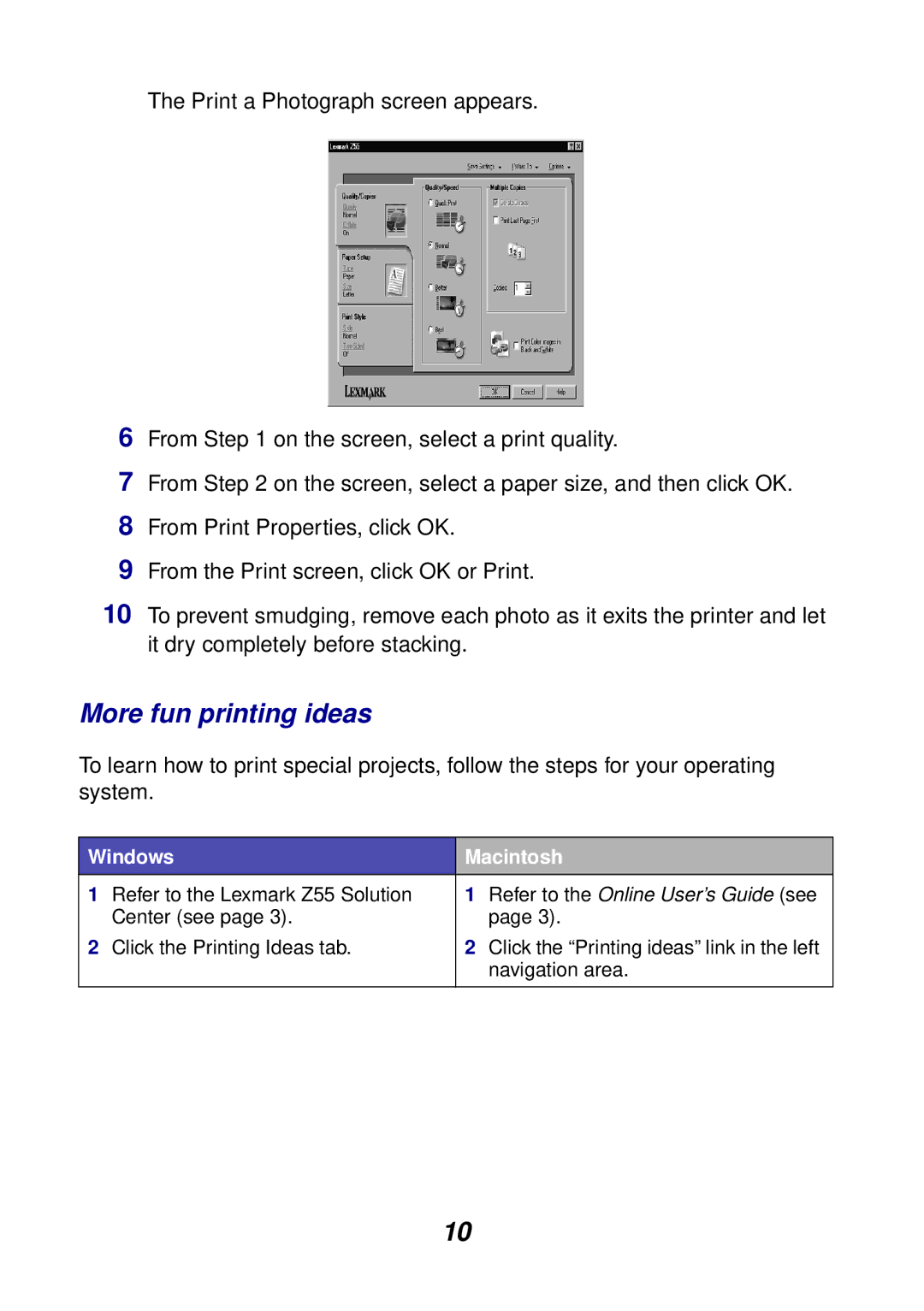 Lexmark Z55 manual More fun printing ideas 