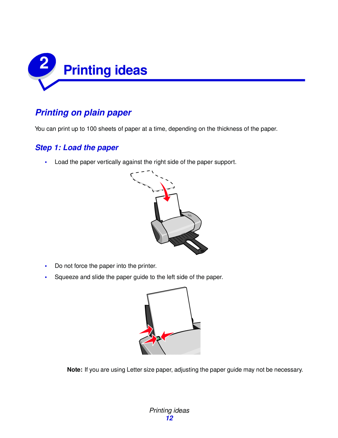 Lexmark Z600 Series manual Printing ideas, Printing on plain paper, Load the paper 